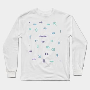 The icons and symbols of special characters are arrows in blue, blue, purple tones Long Sleeve T-Shirt